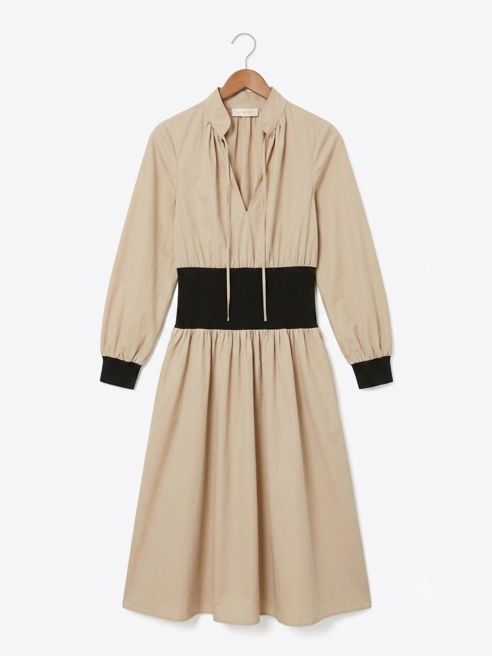 Tory Burch Tan Midi with Black Waistband and Cuffs Dress Size 4